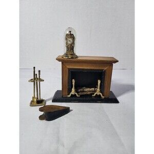 Vintage Dollhouse Miniature Fireplace Accessories Brass Andirons Tools Logs
